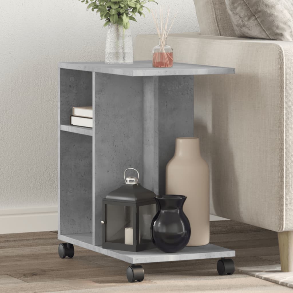 vidaXL Table d'appoint avec roues gris béton bois d'ingénierie