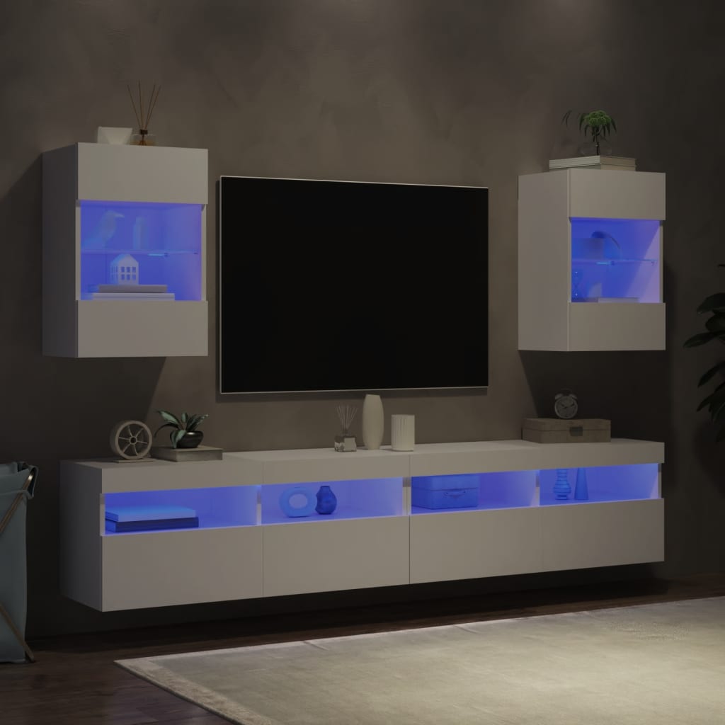 vidaXL Meubles TV muraux avec lumières LED 2 pcs blanc 40x30x60,5 cm