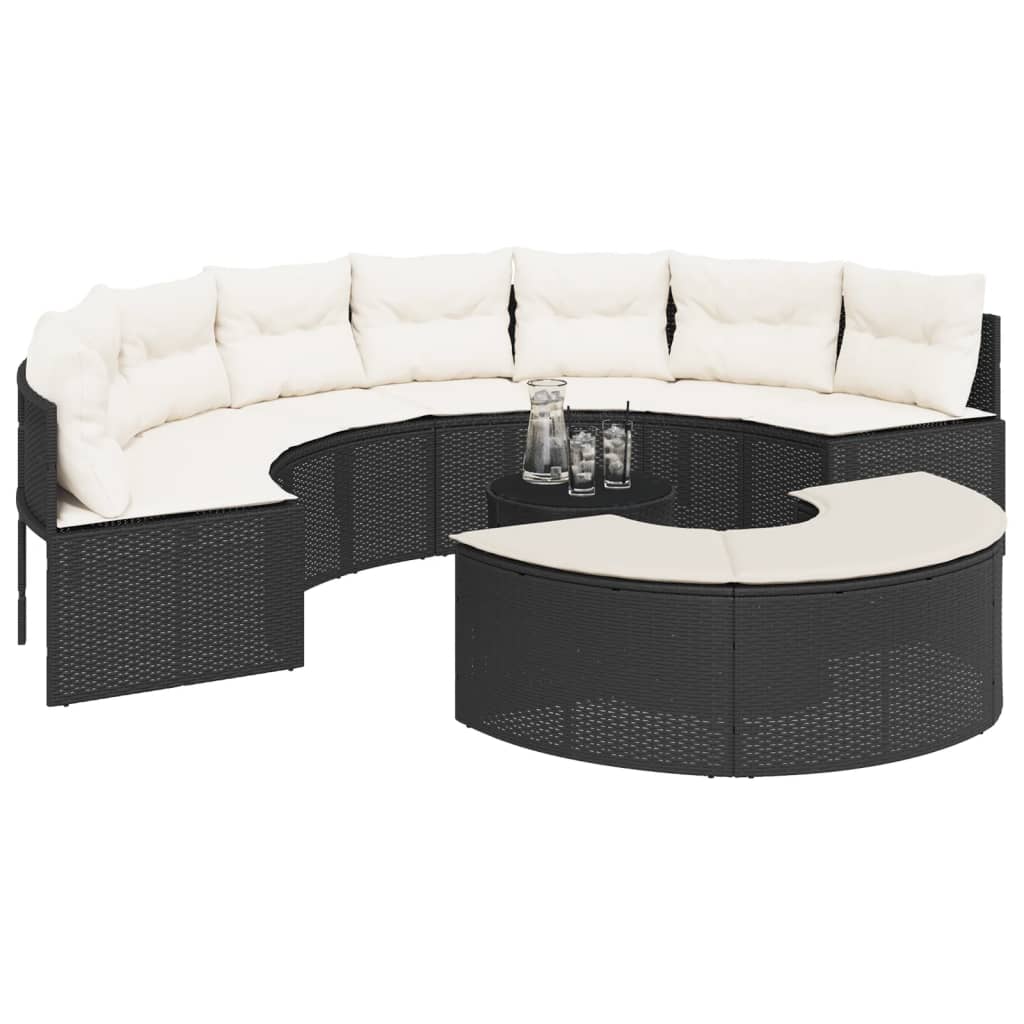 vidaXL Salon de jardin 3 pcs demi-rond noir résine tressée