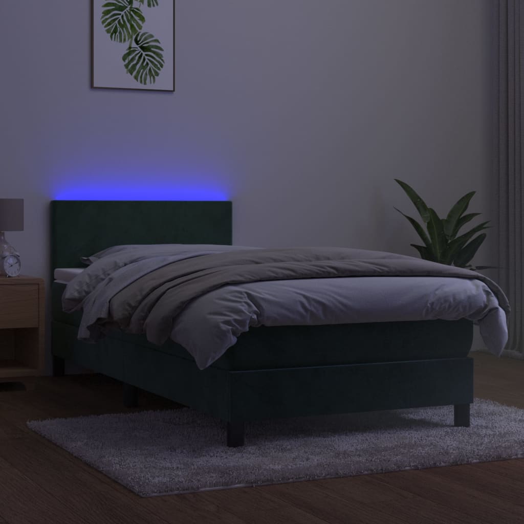 vidaXL Sommier à lattes de lit avec matelas et LED Vert foncé 90x200cm