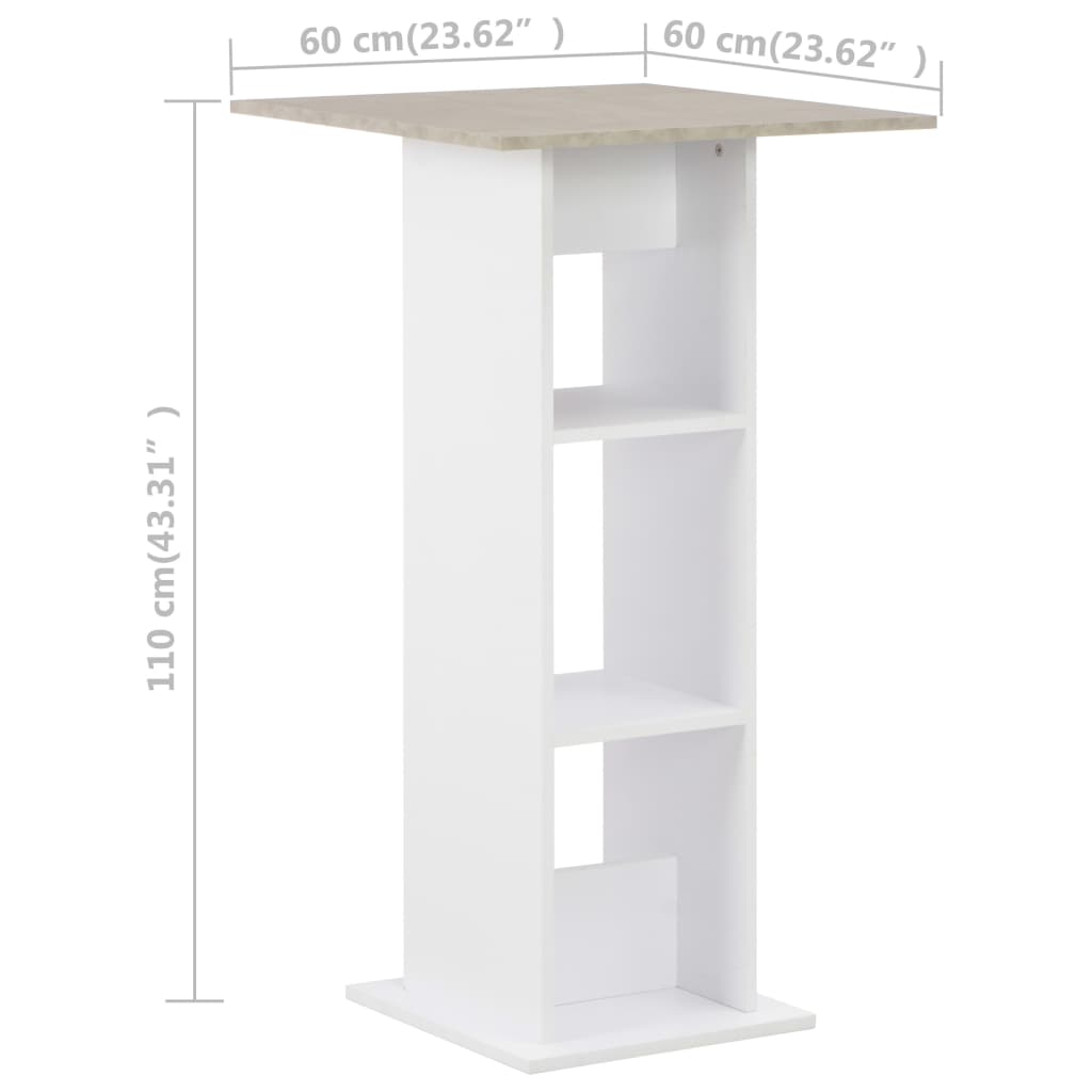 vidaXL Table de bar Blanc et béton 60x60x110 cm
