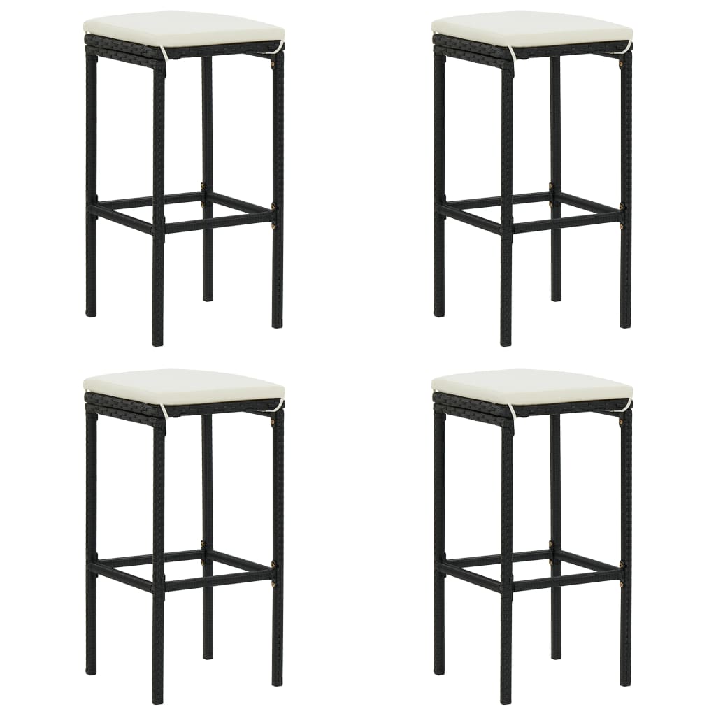 vidaXL Meuble de bar de jardin 5 pcs et coussins Résine tressée Noir