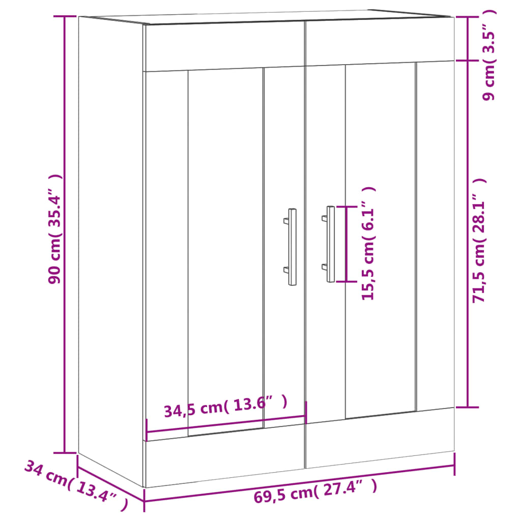 vidaXL Armoire murale chêne marron 69,5x34x90 cm bois d'ingénierie