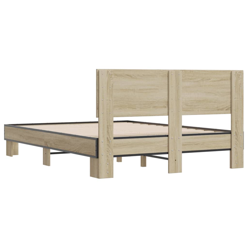 vidaXL Cadre de lit chêne sonoma 135x190 cm bois d'ingénierie et métal