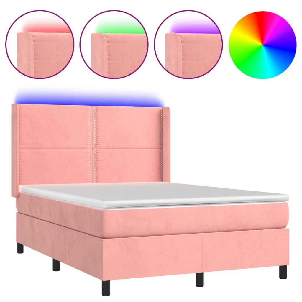 vidaXL Sommier à lattes de lit matelas et LED Rose 140x200 cm Velours