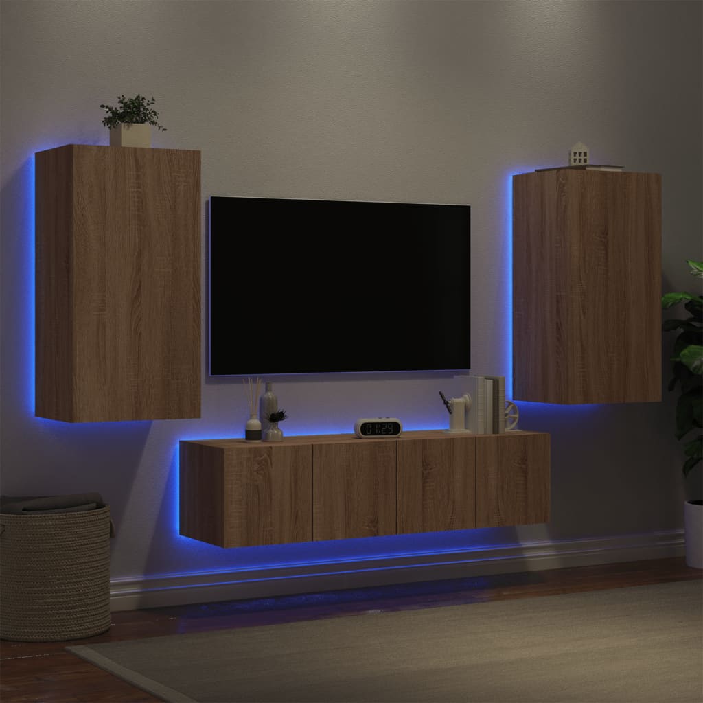 vidaXL Unités murales TV avec LED 4 pcs chêne sonoma bois d'ingénierie