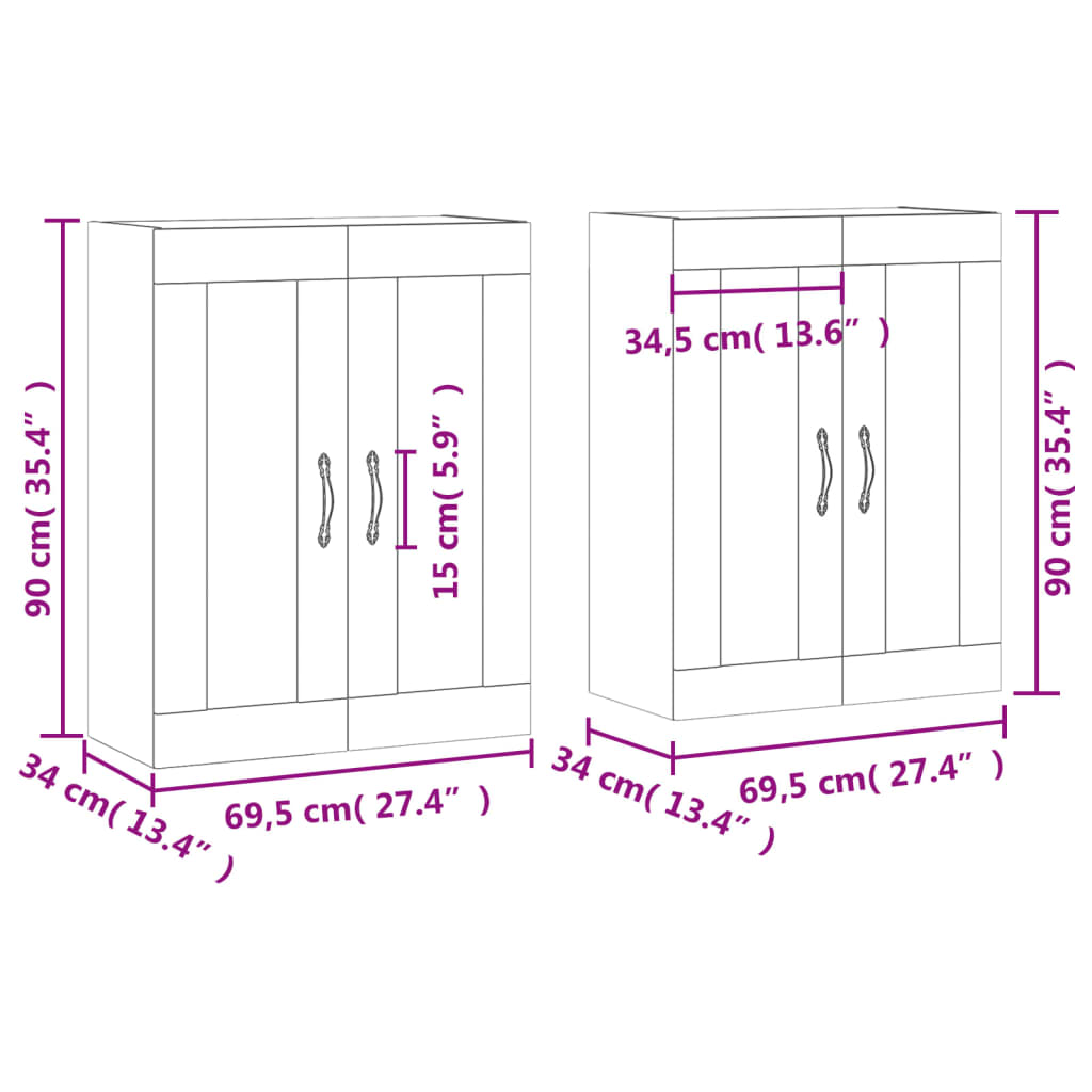 vidaXL Armoires murales 2 pcs noir bois d'ingénierie