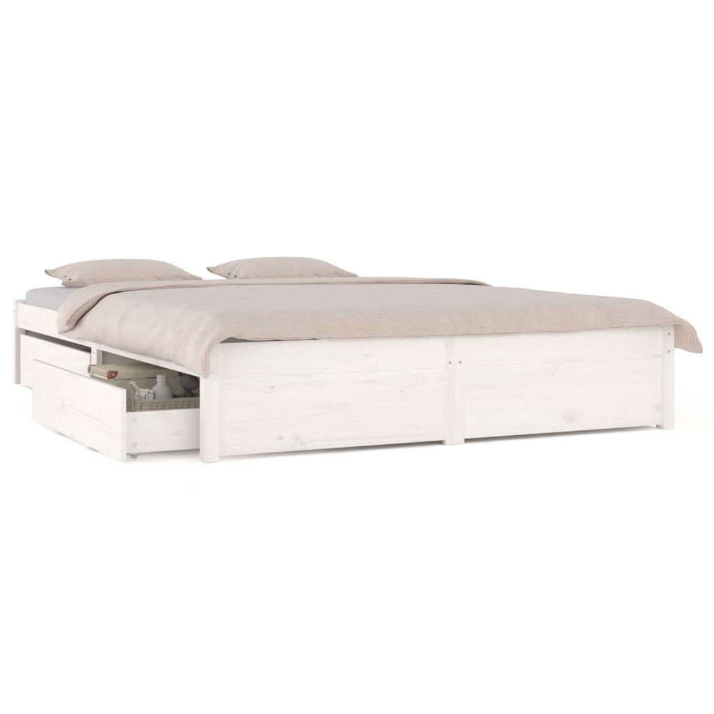 vidaXL Cadre de lit avec tiroirs Blanc 135x190 cm Double