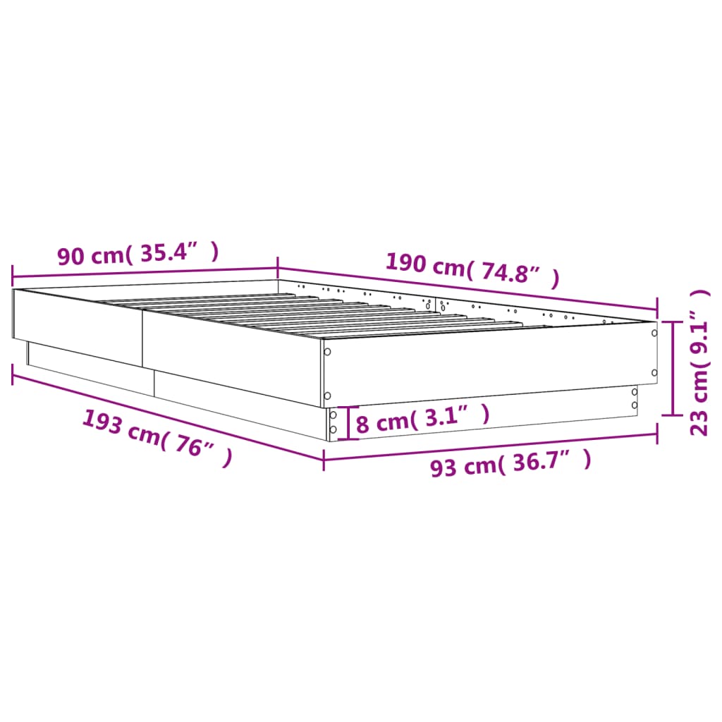 vidaXL Cadre de lit sans matelas avec lumières LED 90x190 cm