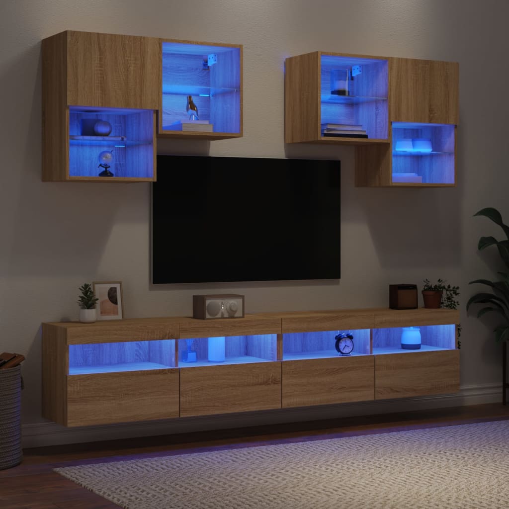 vidaXL Ensemble de meubles TV muraux 6pcs et lumières LED chêne sonoma