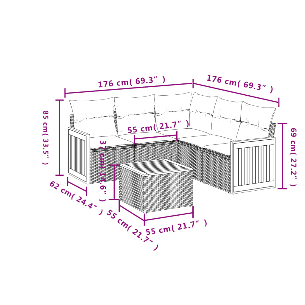 vidaXL Salon de jardin avec coussins 6 pcs beige résine tressée