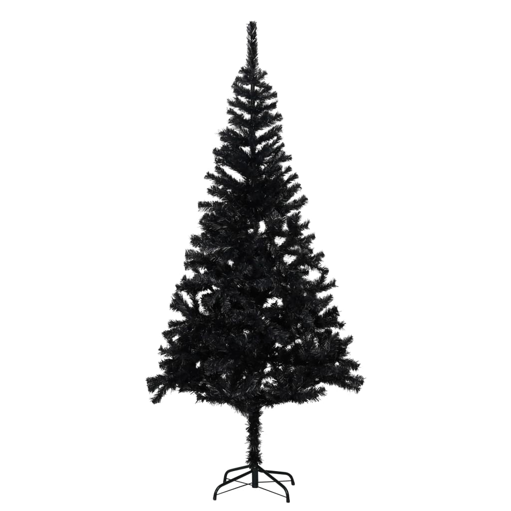 vidaXL Sapin de Noël artificiel pré-éclairé et support noir 210 cm PVC