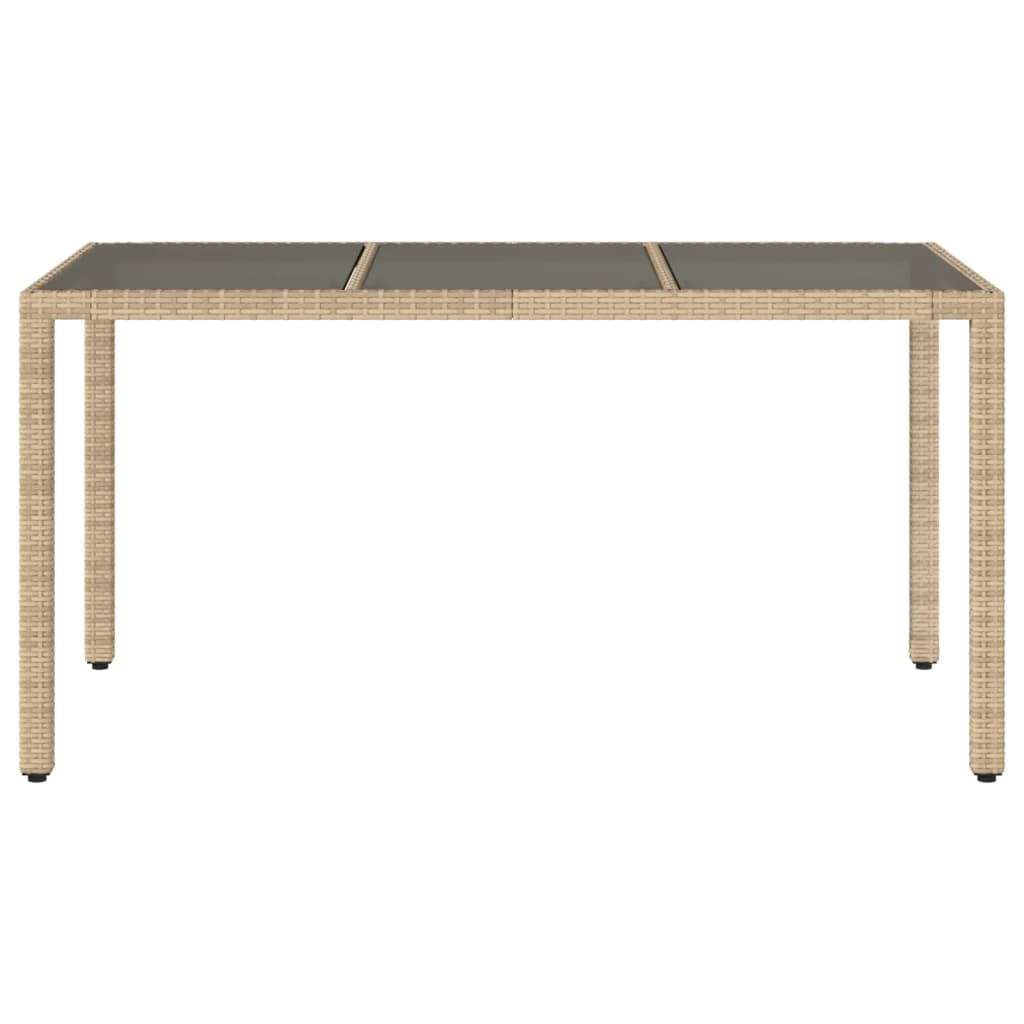 vidaXL Table de jardin avec dessus en verre beige résine tressée