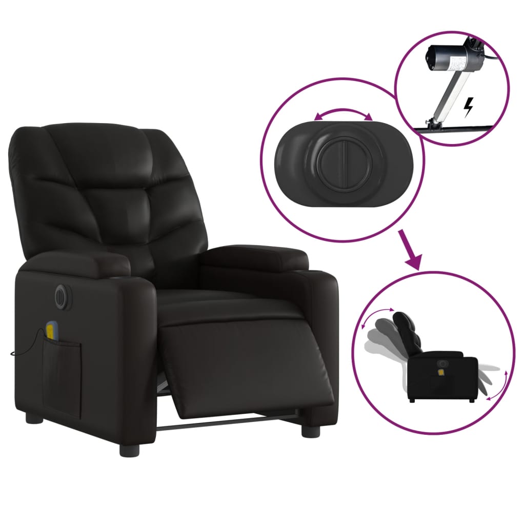 vidaXL Fauteuil de massage inclinable électrique noir similicuir