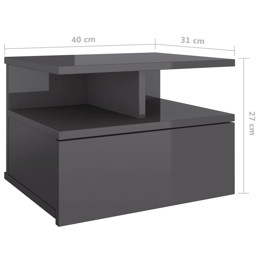 vidaXL Table de chevet flottante gris brillant Bois d'ingénierie