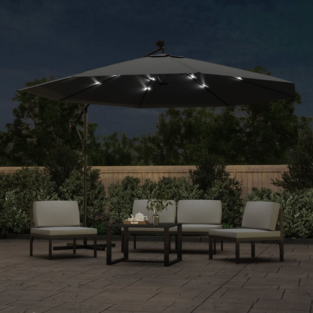 vidaXL Parasol de jardin en porte-à-faux et lumières LED mât en métal