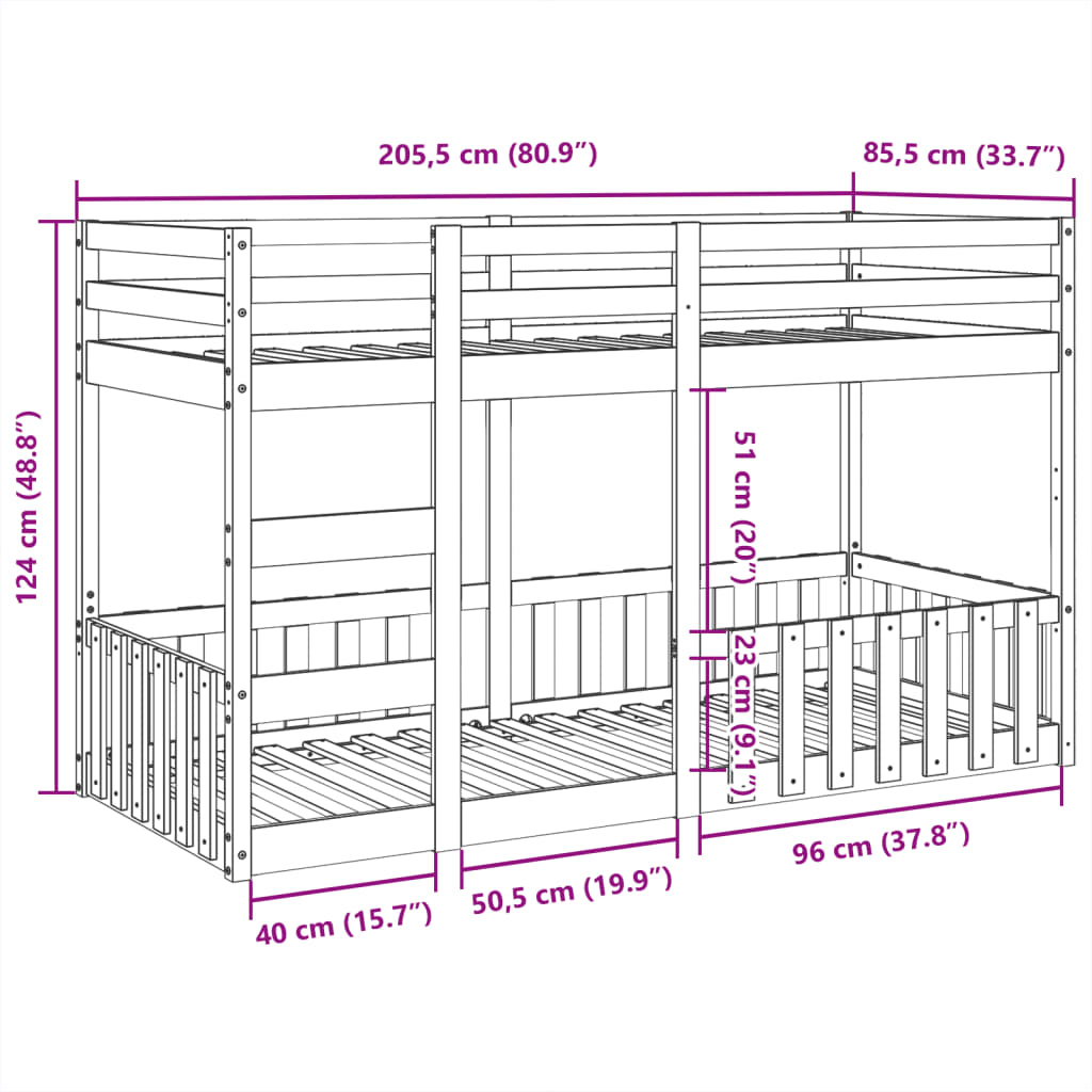 vidaXL Lit superposé cire marron 80x200 cm bois de pin massif