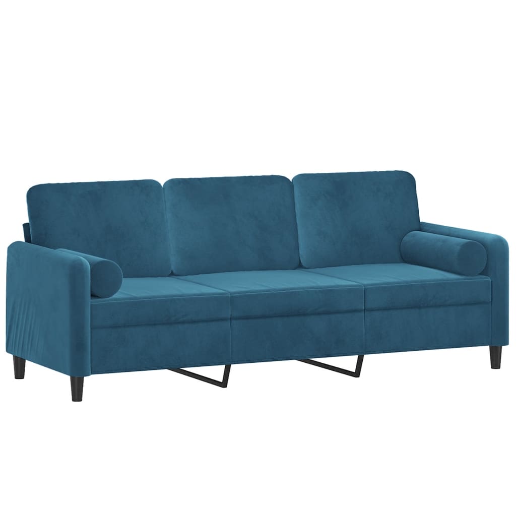 vidaXL Canapé 3 places avec oreillers décoratifs bleu 180 cm velours