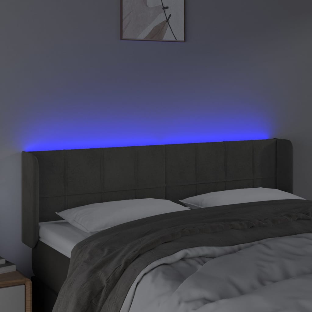 vidaXL Tête de lit à LED Gris foncé 147x16x78/88 cm Velours