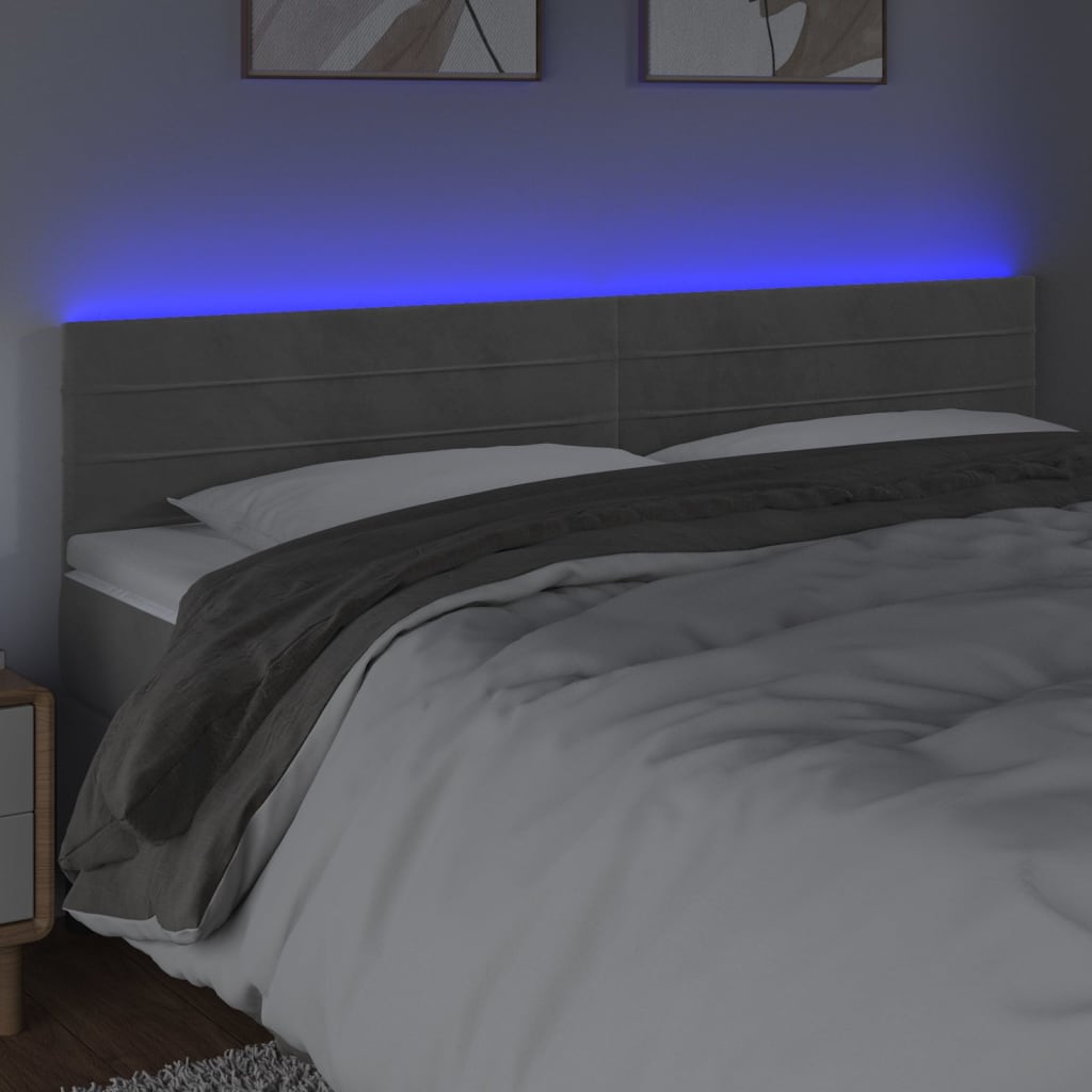 vidaXL Tête de lit à LED Gris clair 180x5x78/88 cm Velours