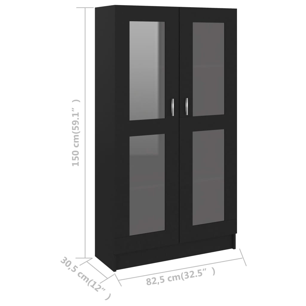 vidaXL Armoire à vitrine Noir 82,5x30,5x150 cm Bois d'ingénierie