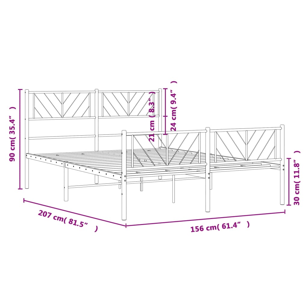 vidaXL Cadre de lit métal sans matelas et pied de lit blanc 150x200 cm