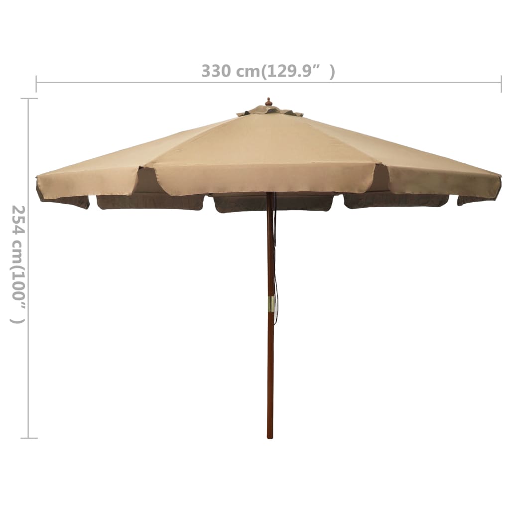 vidaXL Parasol d'extérieur avec mât en bois 330 cm Taupe