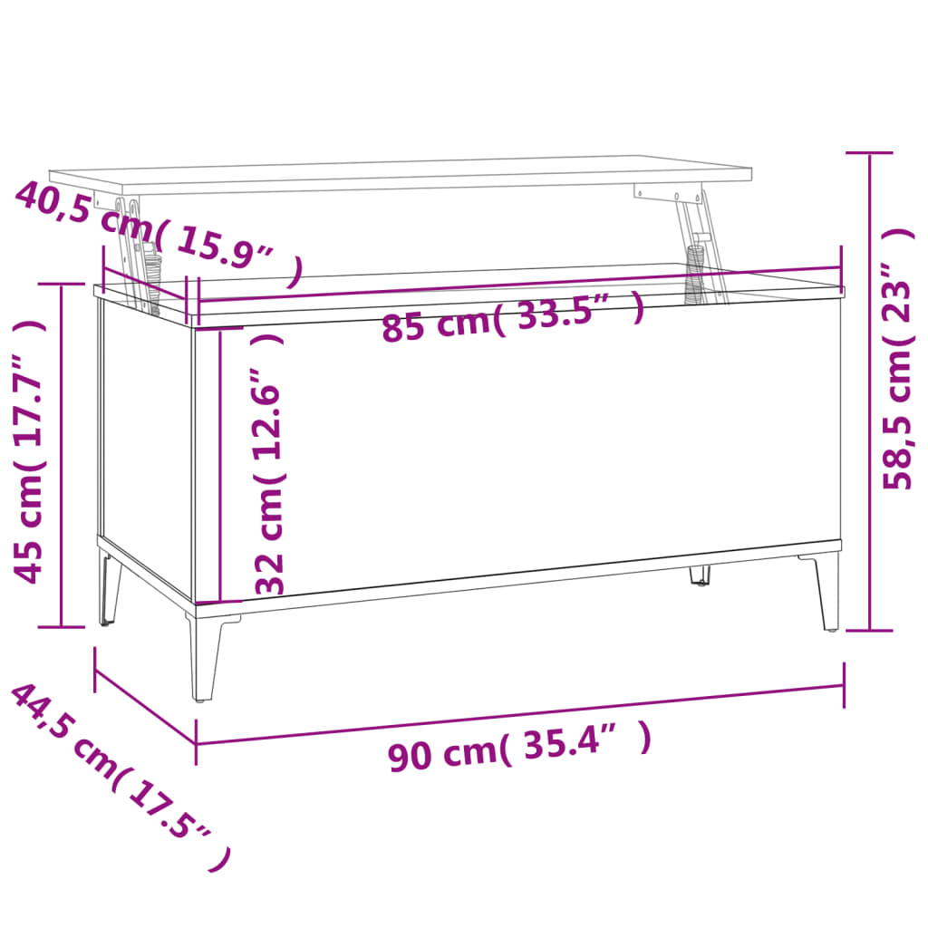 vidaXL Table basse Chêne fumé 90x44,5x45 cm Bois d'ingénierie