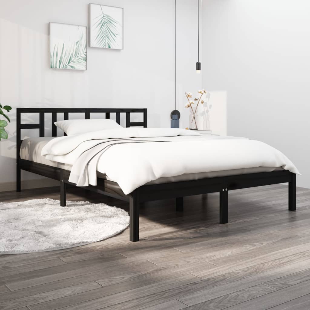 vidaXL Cadre de lit Noir Bois massif 150x200 cm Très grand