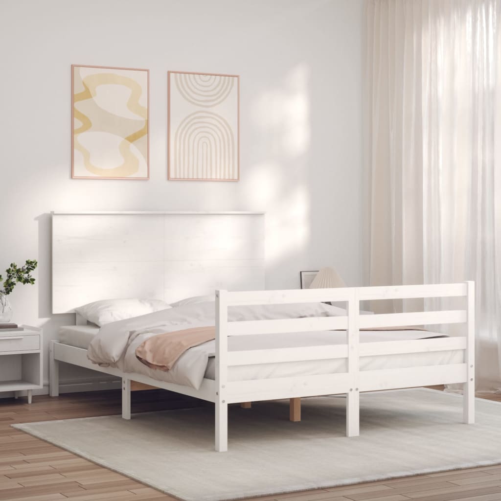 vidaXL Cadre de lit sans matelas blanc bois massif