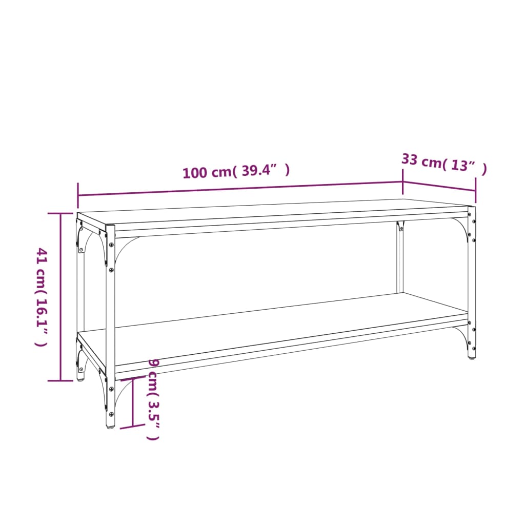 vidaXL Meuble TV Chêne marron 100x33x41 cm Bois d'ingénierie et acier