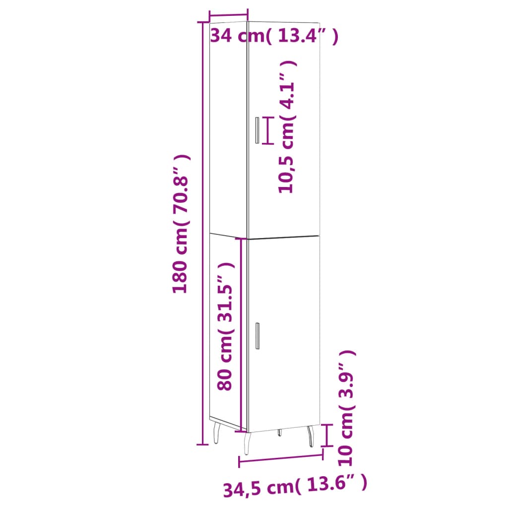 vidaXL Buffet haut Gris béton 34,5x34x180 cm Bois d'ingénierie