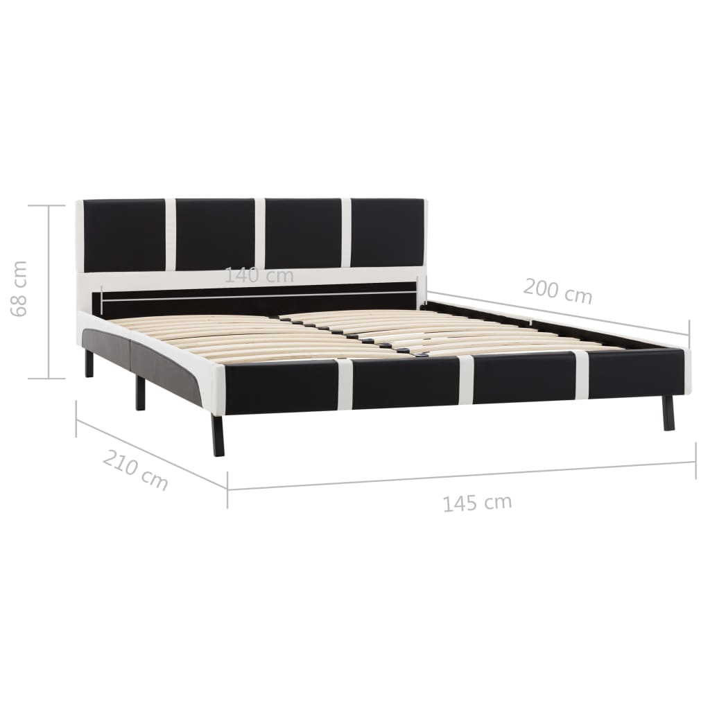 vidaXL Cadre de lit Noir et blanc Similicuir 140 x 200 cm