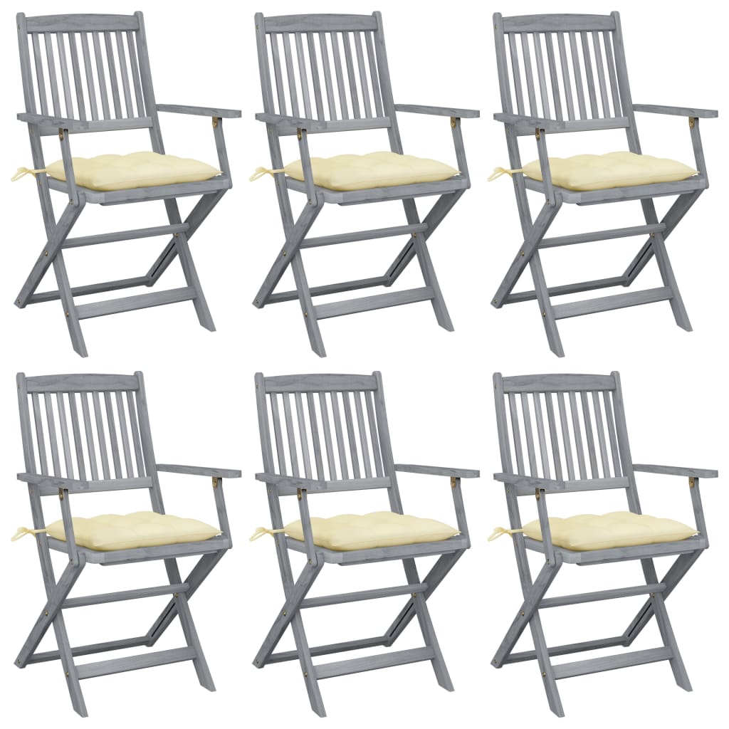 vidaXL Chaises pliables d'extérieur lot de 6 et coussins Bois d'acacia