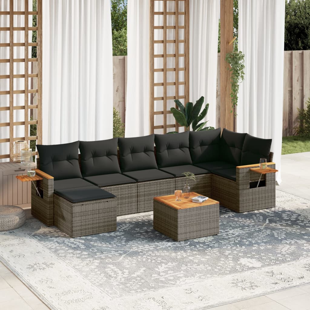 vidaXL Salon de jardin 8 pcs avec coussins gris résine tressée