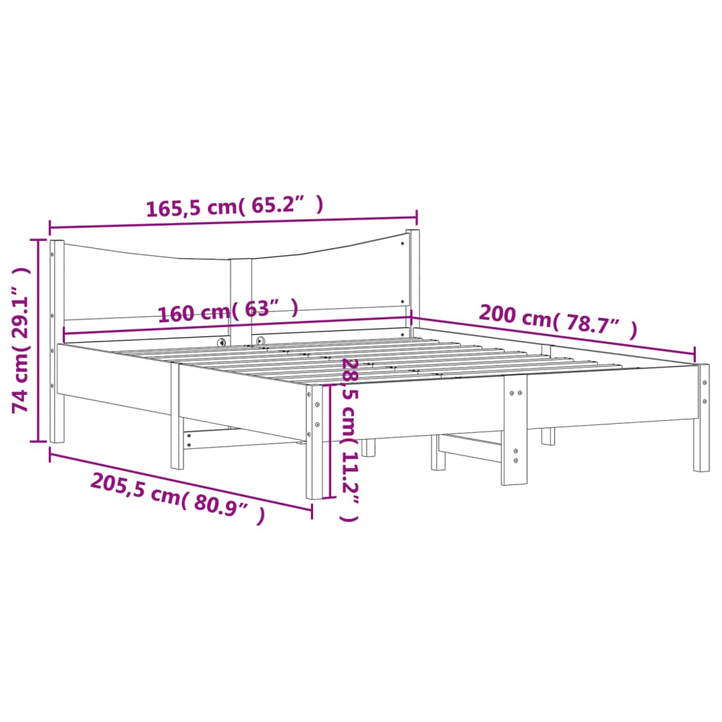 vidaXL Cadre de lit et tête de lit cire marron 160x200 cm bois de pin