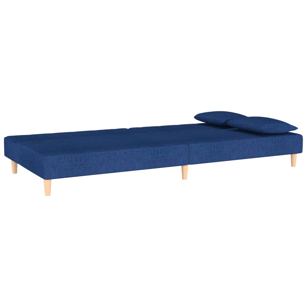 vidaXL Canapé-lit à 2 places avec deux oreillers Bleu Tissu