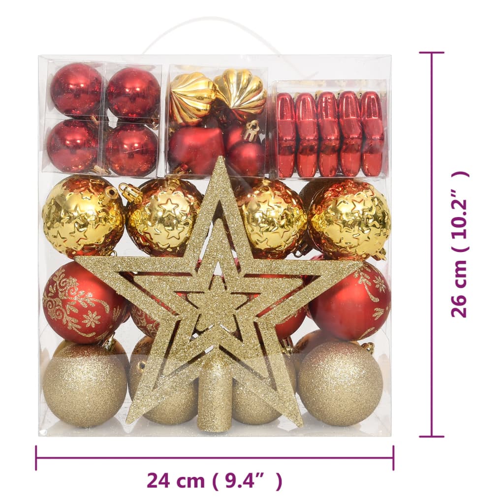 vidaXL Ensemble de boules de Noël 70 pcs Doré et rouge