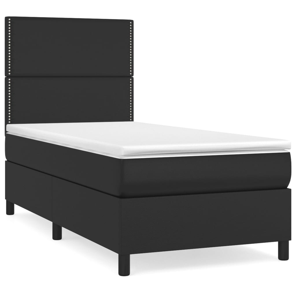 vidaXL Sommier à lattes de lit avec matelas Noir 90x200 cm Similicuir