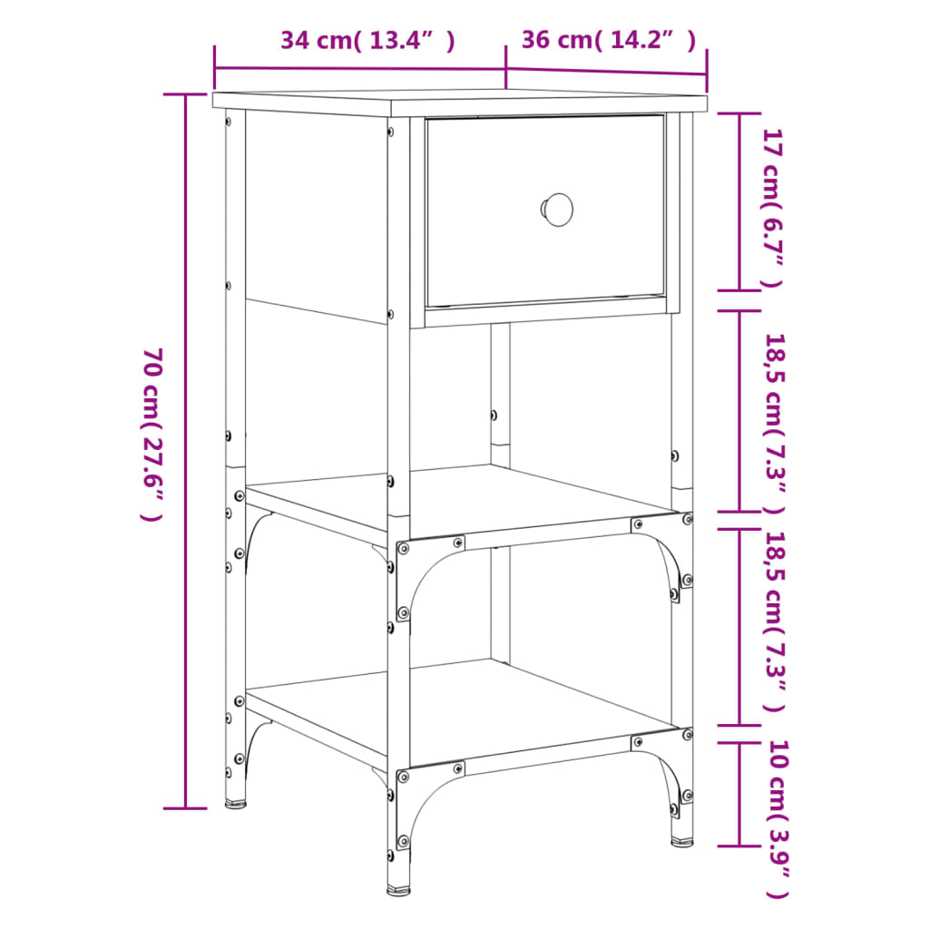 vidaXL Table de chevet chêne fumé 34x36x70 cm bois d'ingénierie