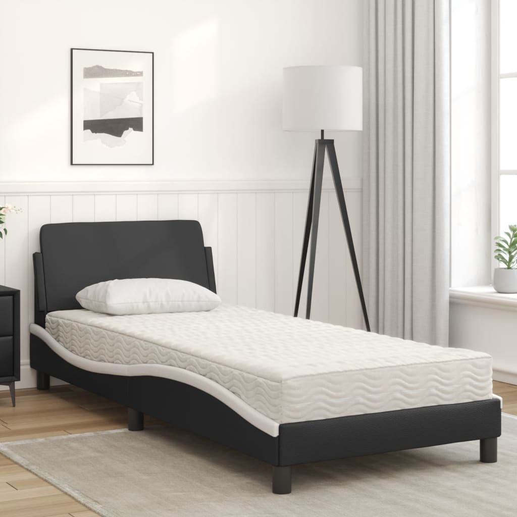 vidaXL Lit avec matelas noir et blanc 90x190 cm similicuir