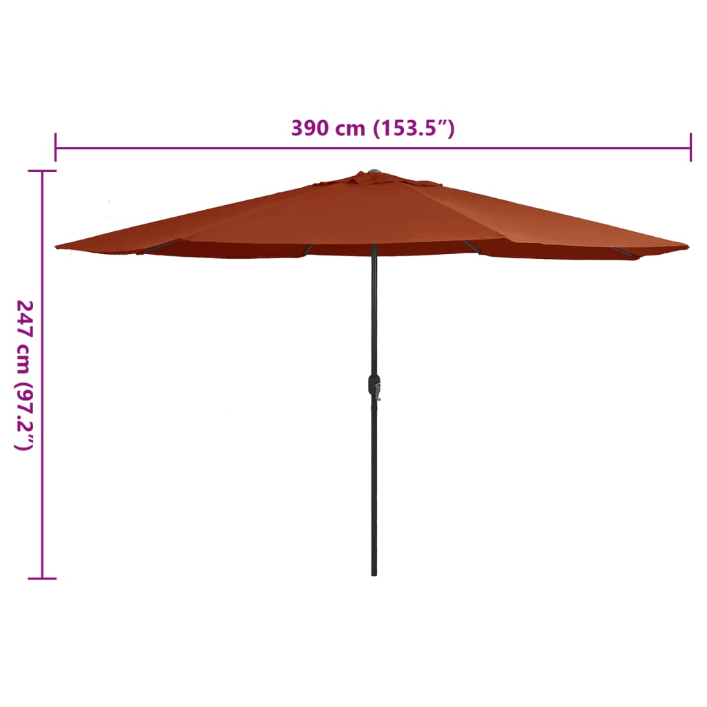 vidaXL Parasol de jardin avec mât en métal 390 cm terre cuite