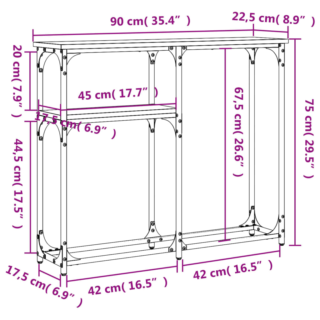 vidaXL Table console chêne marron 90x22,5x75 cm bois d'ingénierie