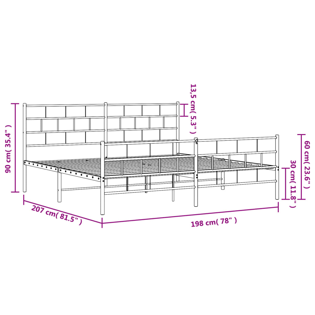 vidaXL Cadre de lit métal sans matelas avec pied de lit noir 193x203cm