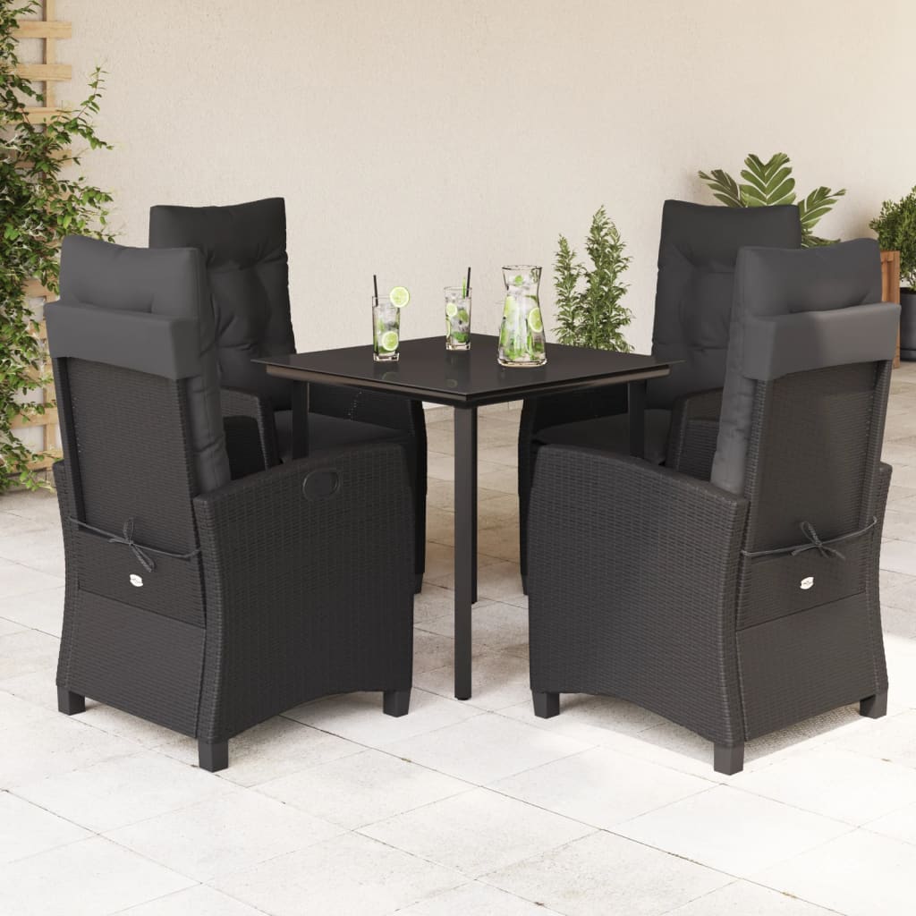 vidaXL Ensemble à manger de jardin coussins 5pcs Noir Résine tressée