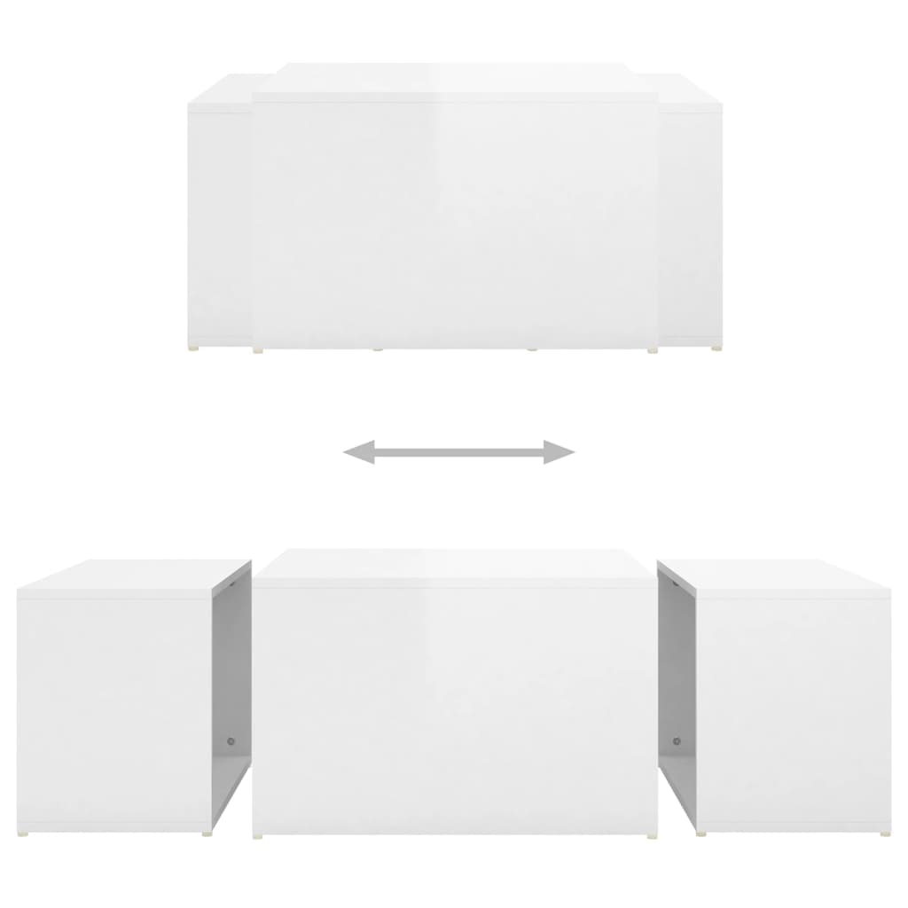 vidaXL Tables basses gigognes 3pcs Blanc brillant 60x60x38cm Aggloméré