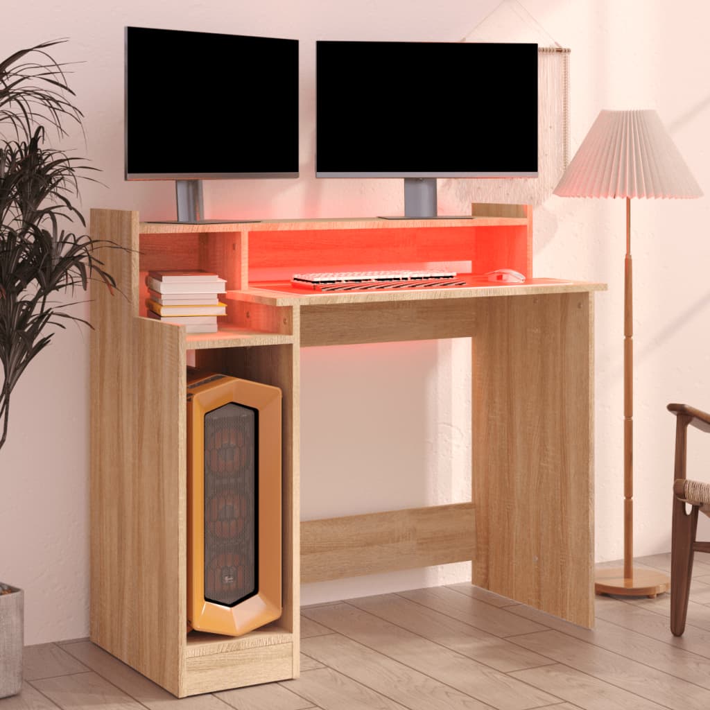 vidaXL Bureau avec lumières LED Chêne 97x45x90 cm Bois d'ingénierie