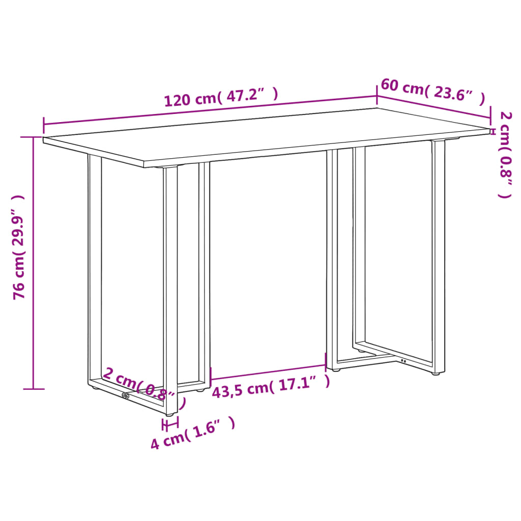 vidaXL Table à manger 120 cm Bois de manguier brut