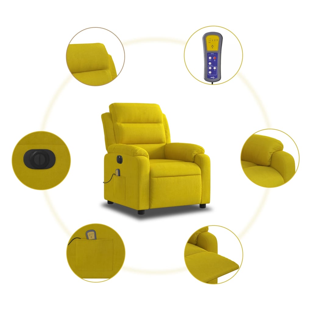 vidaXL Fauteuil inclinable de massage électrique jaune velours