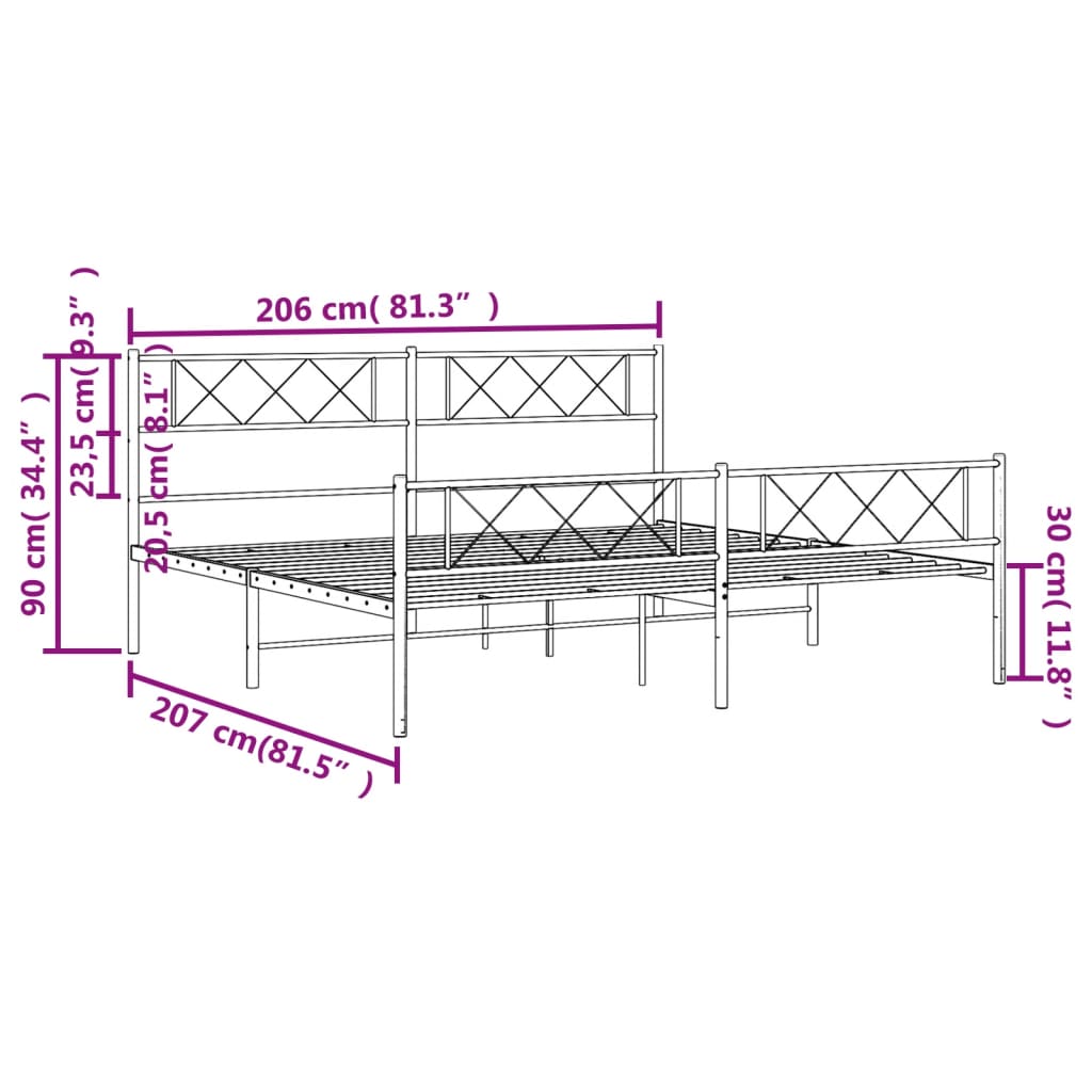 vidaXL Cadre de lit métal sans matelas avec pied de lit noir 200x200cm